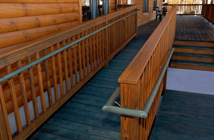 A handicap accessible wooden ramp