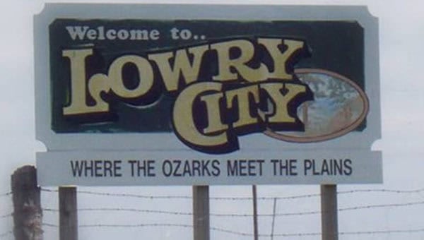 Welcome to Lowry City Missouri - Ozarks Plains Welcome Sign.