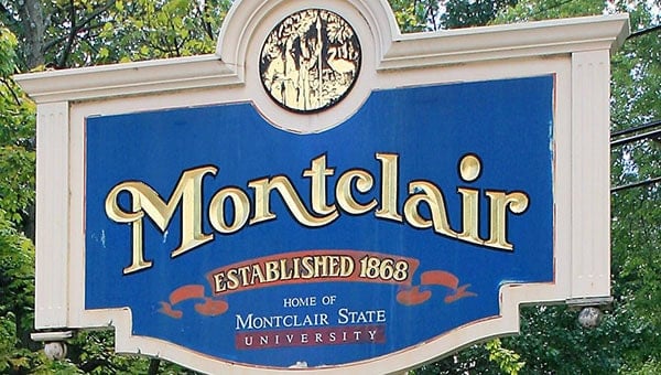 Montclair sign with established date and university home, historic landmark in Montclair, New Jersey.